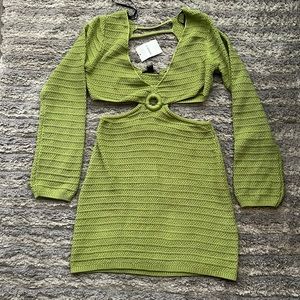 F21 Green crochet cutout mini sweater dress